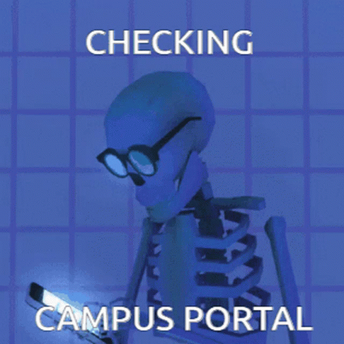 Cartoon Skeleton Checking Campus Portal on Phone