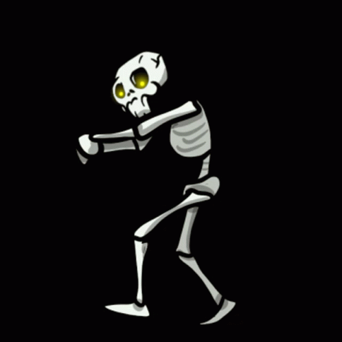 Cartoon Skeleton Dancing with Yellow Eyes
