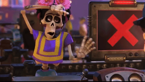 Cartoon Skeleton Standing In Front Of Sign With X GIF