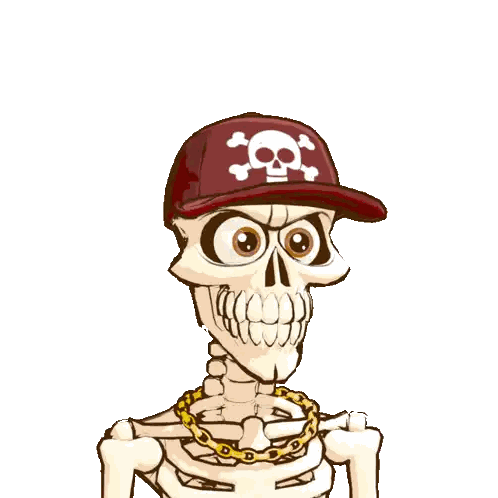 Cartoon Skeleton Wearing Red Hat and Gold Chain