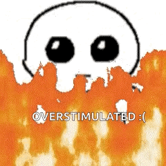 Cartoon Skull With Black Eyes Surrounded by Flames Overstimulated