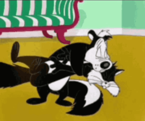 Cartoon Skunk Holding Cat