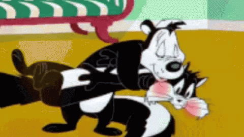 Cartoon Skunk Holding Cat With Another Skunk Looking On