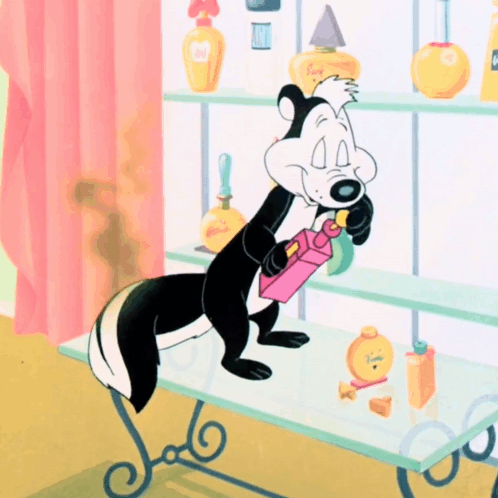 Cartoon Skunk Holding Pink Box