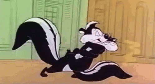 Cartoon Skunk In Front Of Locker Room GIF