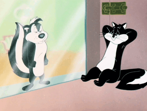 Cartoon Skunk Standing in Front of Mirror
