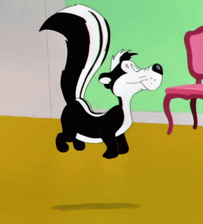 Cartoon Skunk Standing on Yellow Carpet
