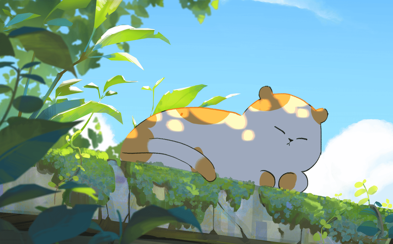 Cartoon Sleepy Cat Resting In Nature GIF