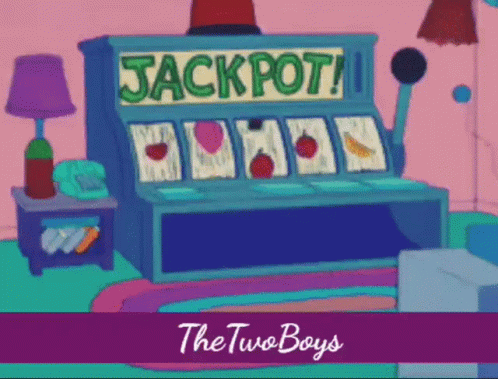 Cartoon Slot Machine Saying Jackpot GIF
