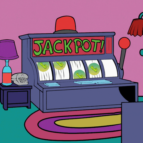 Cartoon Slot Machine Saying Jackpot GIF