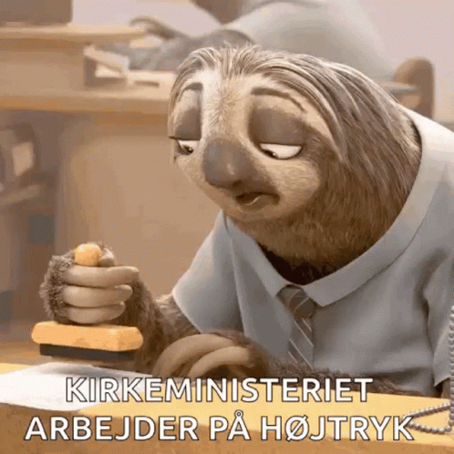 Cartoon Sloth Stamping Paper Kirkeministeriet Arbejder På Højtryk GIF
