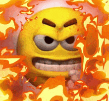 Cartoon Smiley Face Surrounded By Flames GIF