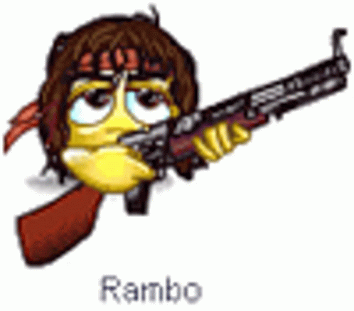 Cartoon Smiley Face With Gun And Bandana GIF