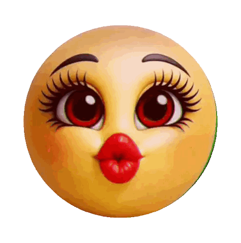 Cartoon Smiley Face with Red Lips and Lashes