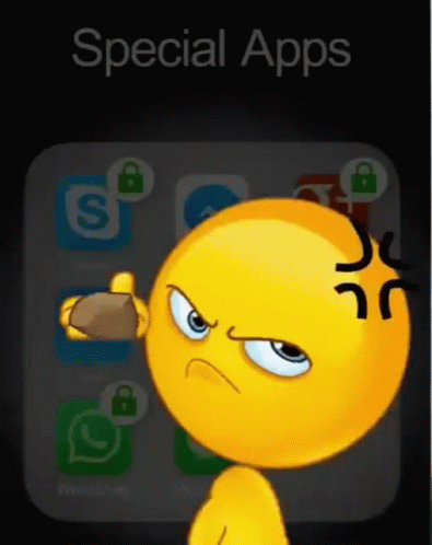 Cartoon Smiley Holding Rock In Front Of Phone Saying Special Apps GIF