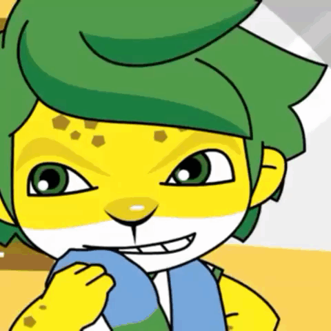 Cartoon Smiling Green Hair Yellow Skin