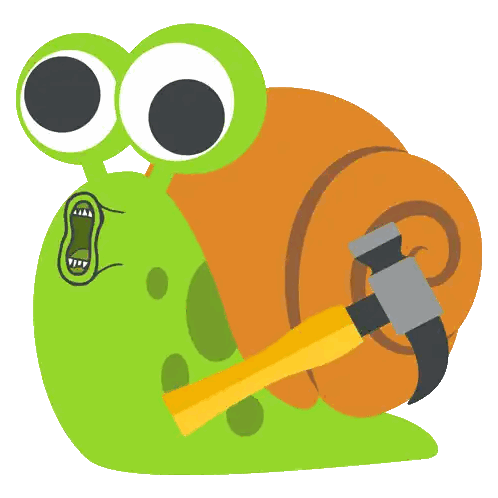 Cartoon Snail Holding Hammer in Mouth