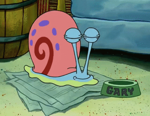 Cartoon Snail Next To Green Bowl Saying Gary GIF