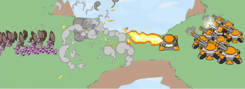 Cartoon Soldiers Fighting Giant Explosion