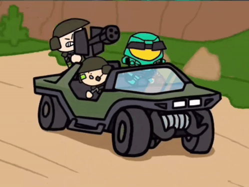 Cartoon Soldiers in Vehicle With Cannon