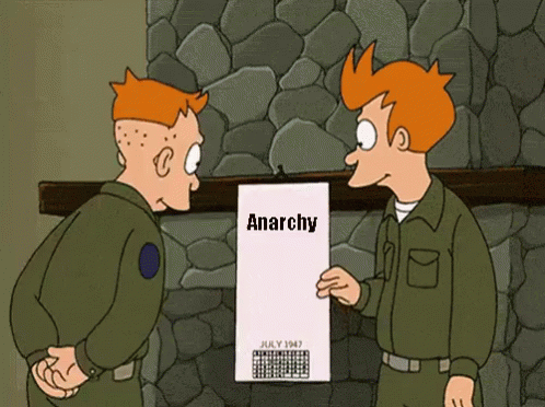 Cartoon Soldiers Looking at Anarchy Calendar