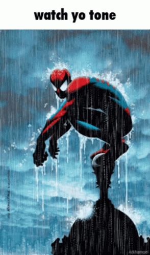Cartoon Spiderman Under The Rain Meme GIF