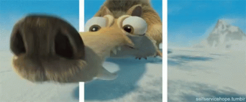 Cartoon Squirrel Eating Meat in Snow