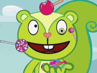 Cartoon Squirrel Holding Lollipop With Cherry On Head GIF