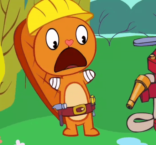 Cartoon Squirrel In Hard Hat Holding Tools GIF
