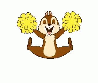 Cartoon Squirrel Jumping With Cheerleader Pom Poms GIF
