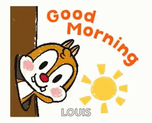 Cartoon Squirrel Peeking From Behind Tree Saying Good Morning