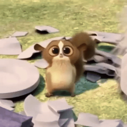 Cartoon Squirrel Surrounded by Plates