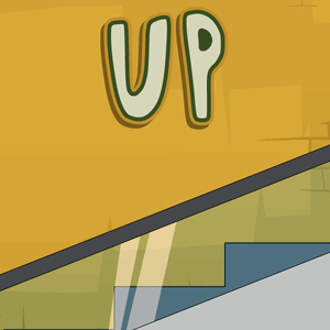Cartoon Staircase With Up On Wall GIF