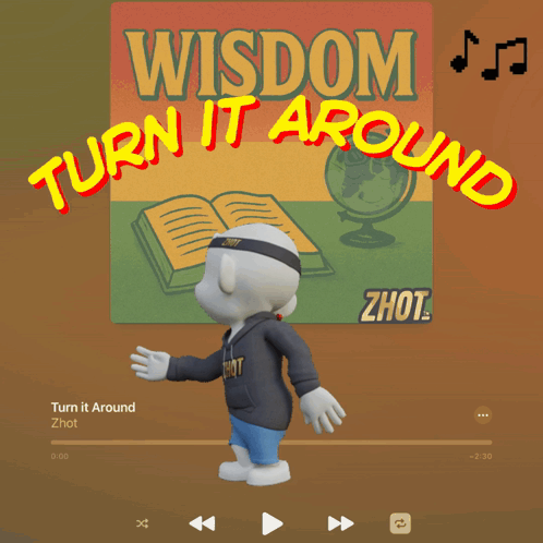 Cartoon Standing in Front of Sign Saying Wisdom Turn It Around