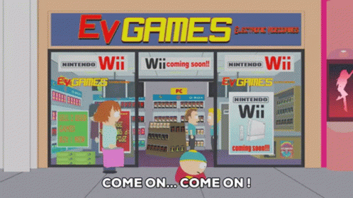 Cartoon Store Ev Games Sign Saying Wii Coming Soon
