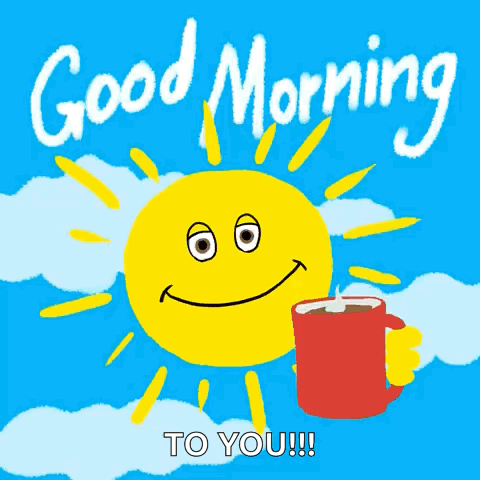 Cartoon Sun Smiling Holding Coffee
