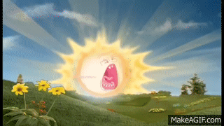 Cartoon Sun With Mouth Open In Flower Field GIF