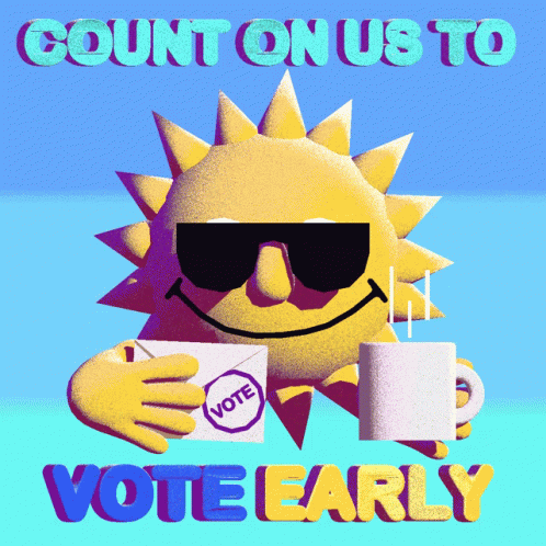 Cartoon Sun With Sunglasses Holding Coffee and Vote Box