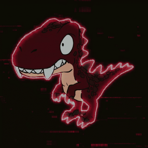 Cartoon T-Rex With Purple And Red Sparkles GIF