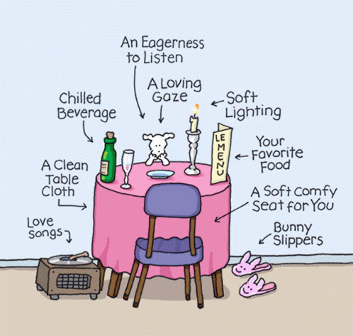 Cartoon Table Setting for Valentine's Day Date