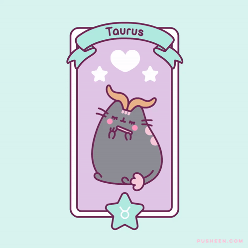 Cartoon Taurus Cat With Heart And Stars GIF