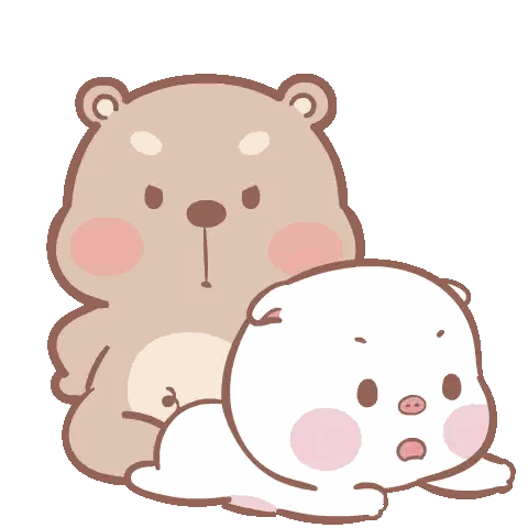 Cartoon Teddy Bear and Pig with Chinese Writing