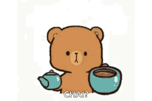 Cartoon Teddy Bear Drinking Tea Saying Chai? GIF