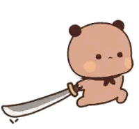 Cartoon Teddy Bear Holding Sword