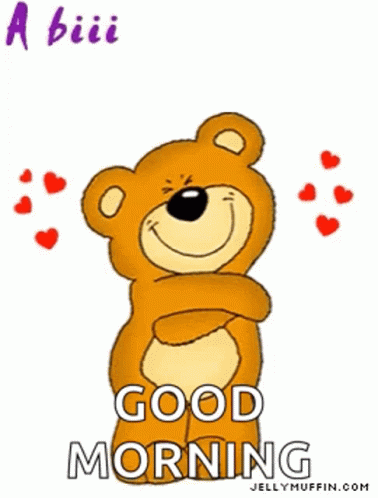 Cartoon Teddy Bear Saying Good Morning With Hearts