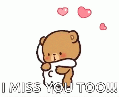 Cartoon Teddy Bears Hugging With Hearts GIF