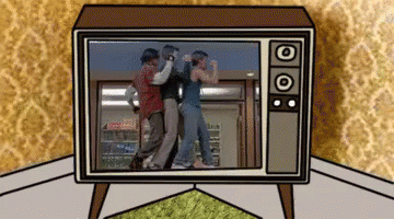 Cartoon Three People Dancing on TV Screen
