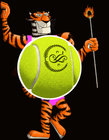 Cartoon Tiger Holding Torch and Tennis Ball