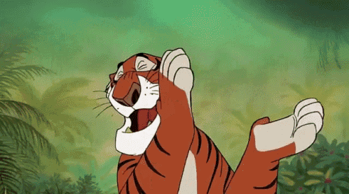 Cartoon Tiger Laying Down in Jungle With Mouth Open