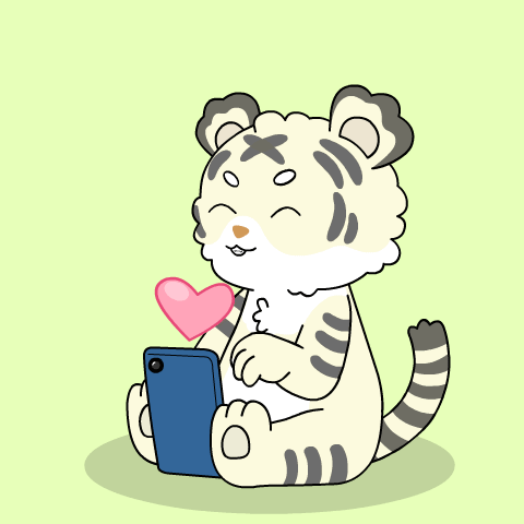 Cartoon Tiger Using Cell Phone With Heart